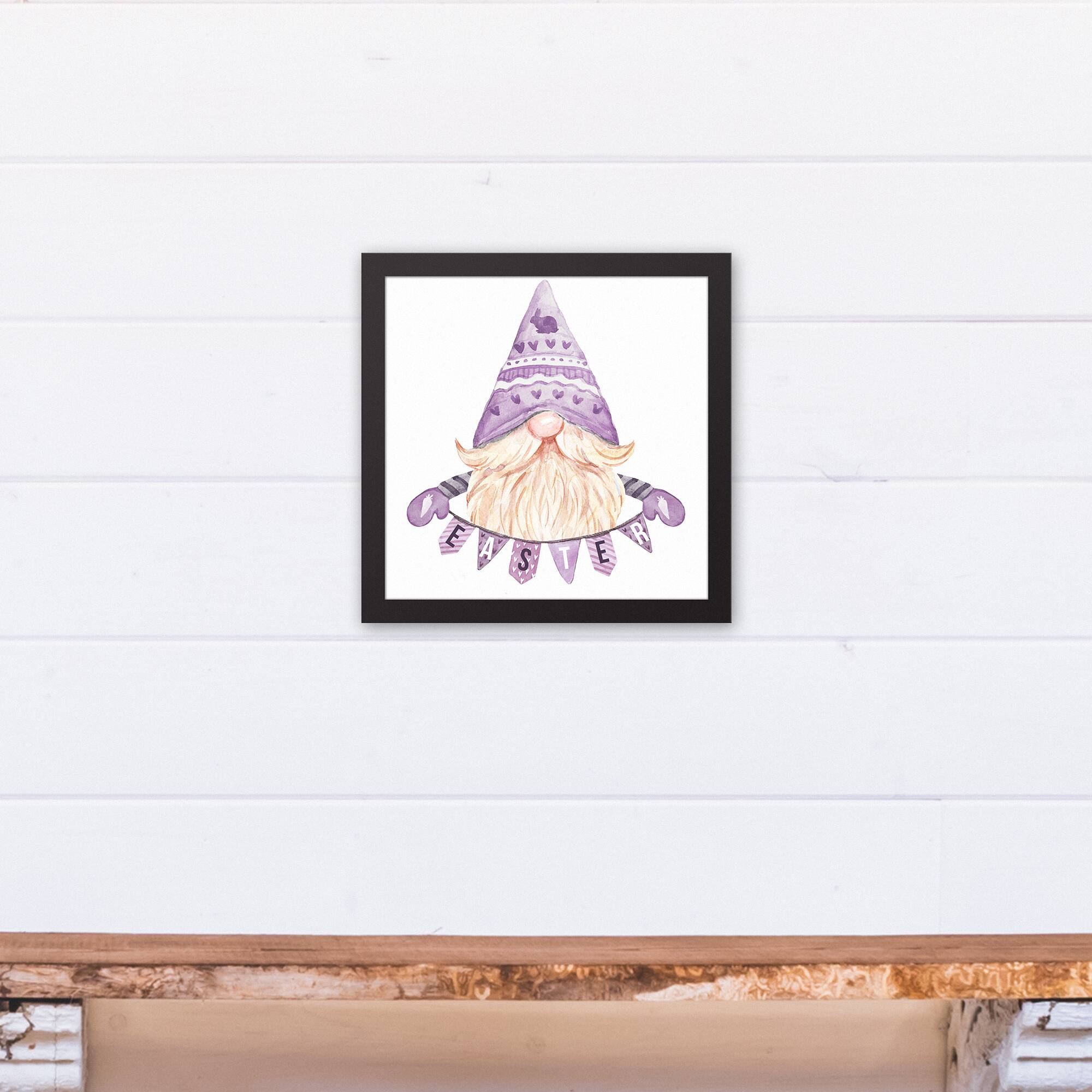 Easter Gnome Banner 12" x 12" Black Floating Framed Canvas